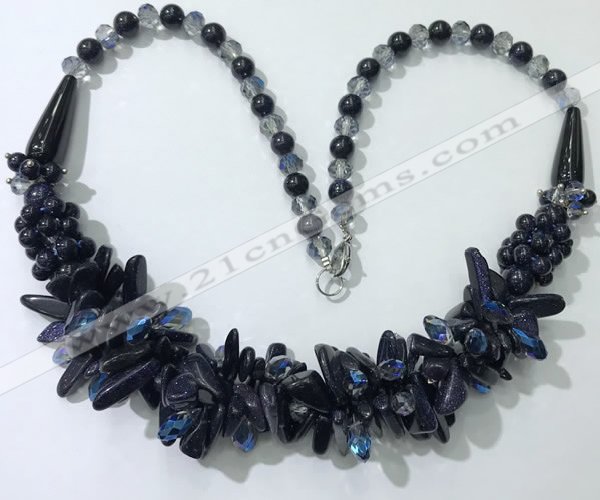 CGN466 22 inches chinese crystal & blue goldstone beaded necklaces