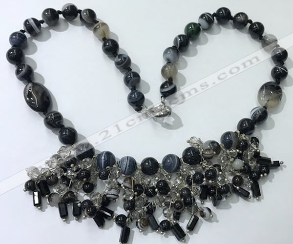 CGN477 21.5 inches chinese crystal & striped agate beaded necklaces