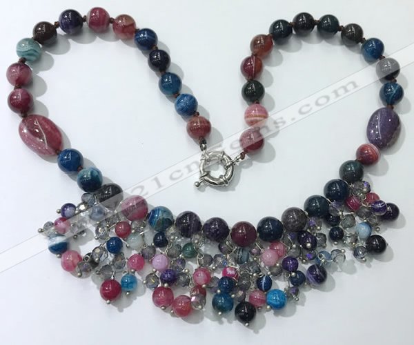CGN486 21.5 inches chinese crystal & striped agate beaded necklaces