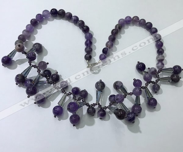 CGN503 21 inches chinese crystal & amethyst beaded necklaces