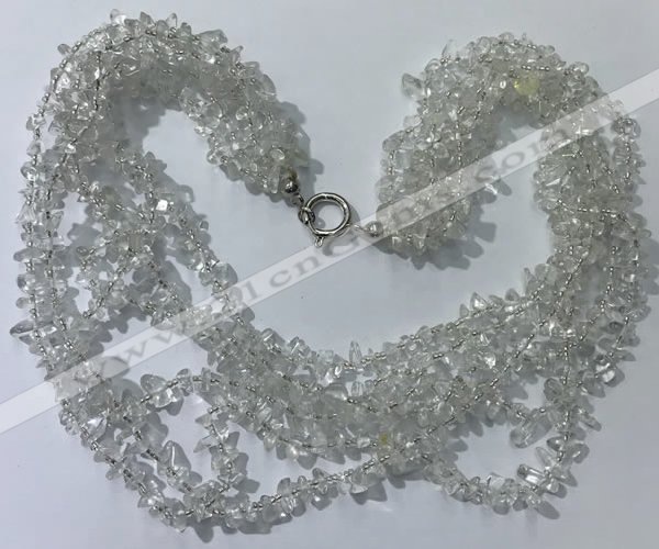 CGN720 19.5 inches stylish 6 rows white crystal chips necklaces