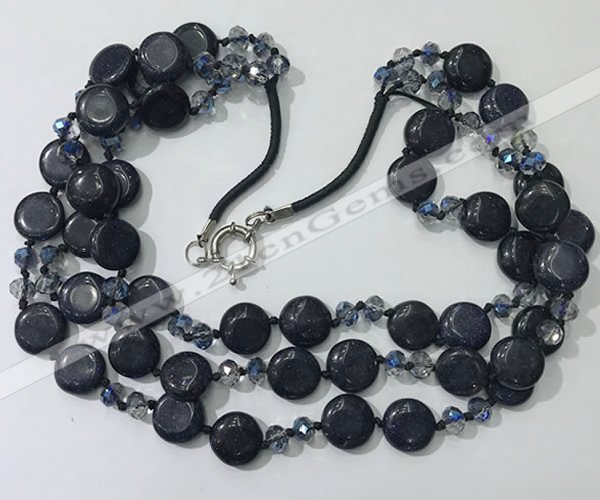 CGN806 23.5 inches 3 rows chinese crystal & blue goldstone necklaces