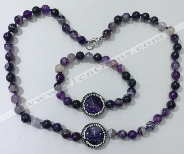 CGN871 19.5 inches 8mm round striped agate jewelry sets