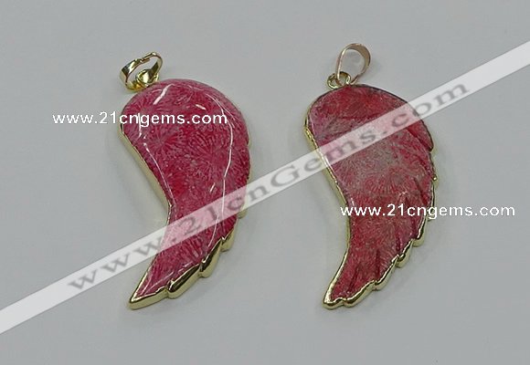 CGP3494 22*45mm - 25*50mm wing-shaped fossil coral pendants