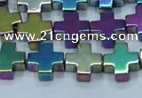 CHE1011 15.5 inches 10*10mm cross plated hematite beads wholesale