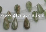 CKC96 Top drilled 6*12mm flat teardrop natural green kyanite beads