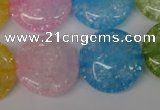 CKQ176 15.5 inches 25mm flat round dyed crackle quartz beads