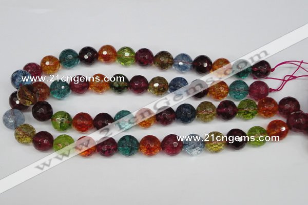 CKQ45 15.5 inches 14mm faceted round dyed crackle quartz beads