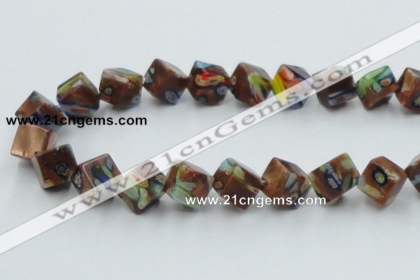 CLG548 16 inches 10*10mm cube goldstone & lampwork beads