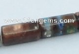 CLG551 16 inches 8*16mm faceted cylinder goldstone & lampwork beads