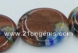 CLG555 16 inches 20mm flat round goldstone & lampwork glass beads