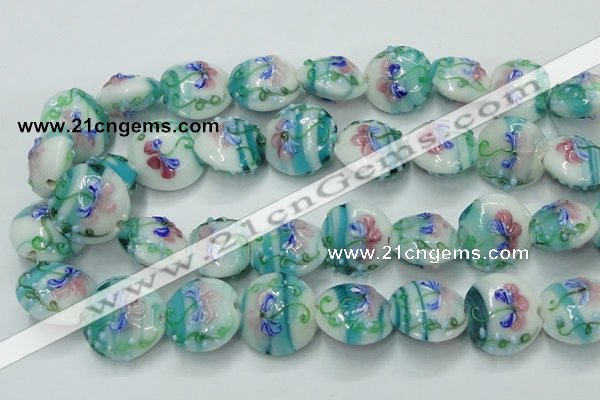 CLG819 15.5 inches 20mm flat round lampwork glass beads wholesale