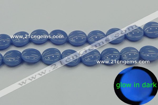 CLU175 15.5 inches 18mm flat round blue luminous stone beads