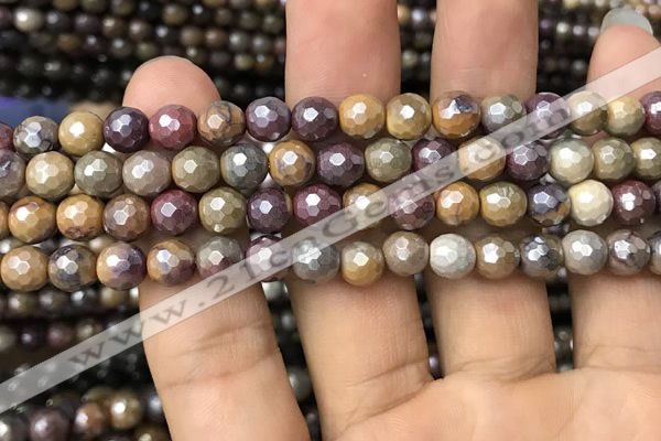 CMK338 15.5 inches 6mm faceted round AB-color mookaite beads