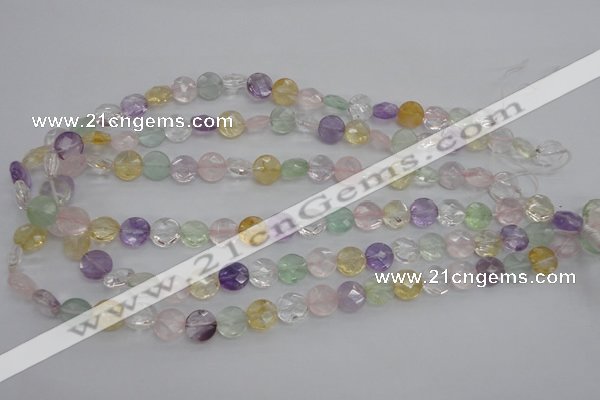 CMQ251 15.5 inches 10mm faceted coin multicolor quartz beads