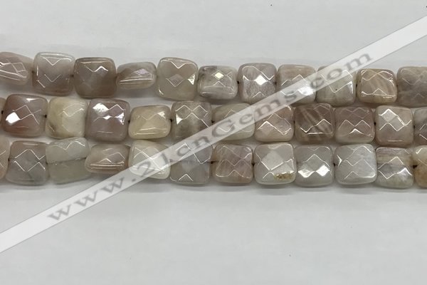 CMS1828 15.5 inches 12*12mm faceted square AB-color moonstone beads