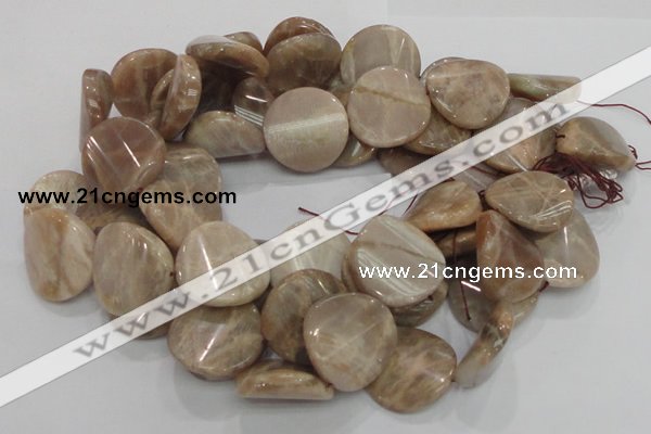 CMS80 15.5 inches 28mm twisted coin moonstone gemstone beads