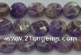CNA1044 15.5 inches 10mm faceted coin dogtooth amethyst beads