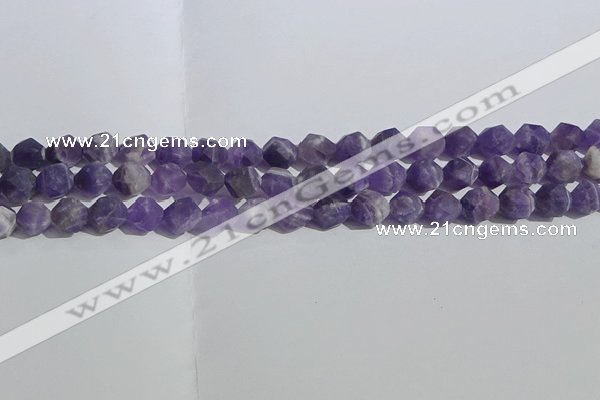 CNA1077 15.5 inches 8mm faceted nuggets matte dogtooth amethyst beads