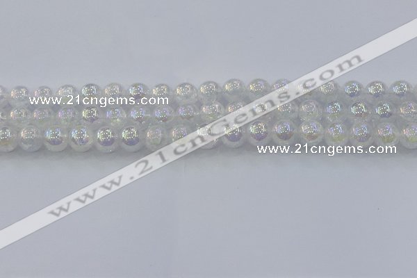 CNC562 15.5 inches 8mm round plated crackle white crystal beads