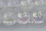 CNC566 15.5 inches 16mm round plated crackle white crystal beads