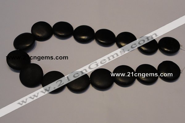 CNE20 15.5 inches 25mm flat round black stone needle beads wholesale
