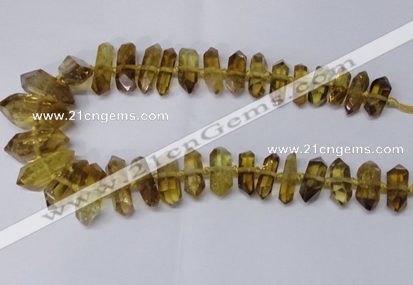 CNG2154 15.5 inches 10*25mm - 15*40mm faceted nuggets lemon quartz beads