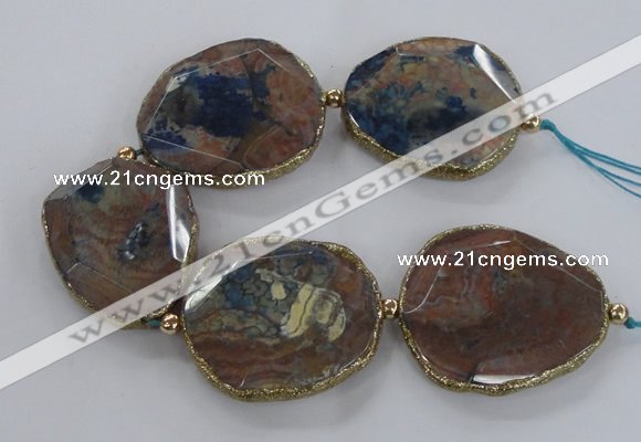 CNG2181 8 inches 40*45mm - 45*50mm freeform agate beads with brass setting