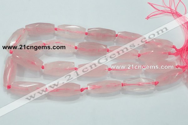 CNG374 15.5 inches 15*35mm faceted nuggets rose quartz beads