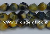 CNG7310 15.5 inches 6mm faceted nuggets golden & blue tiger eye beads