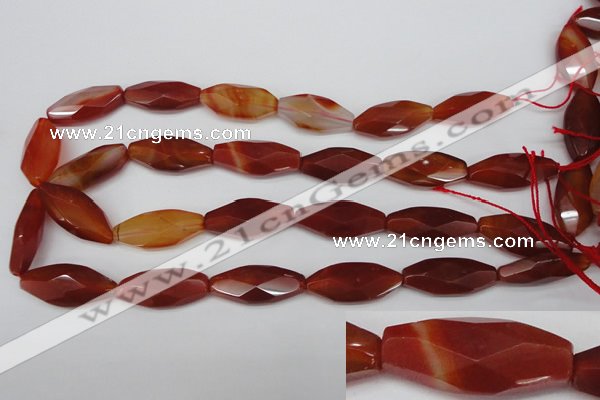 CNG880 15.5 inches 14*30mm faceted rice red agate nugget beads