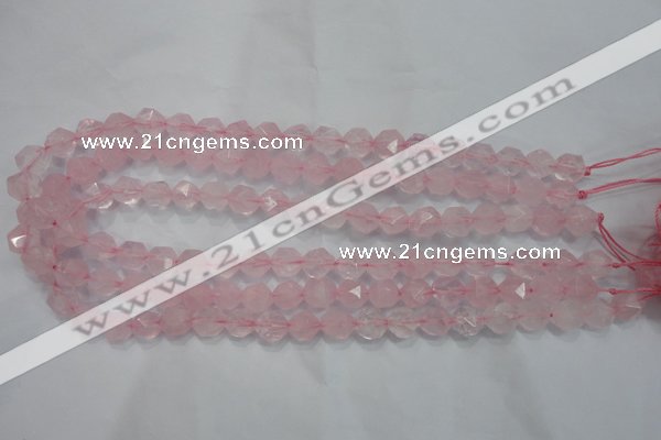 CNG920 15 inches 10mm faceted nuggets rose quartz beads