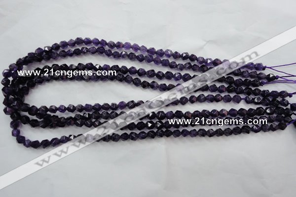 CNG927 15 inches 6mm faceted nuggets amethyst gemstone beads