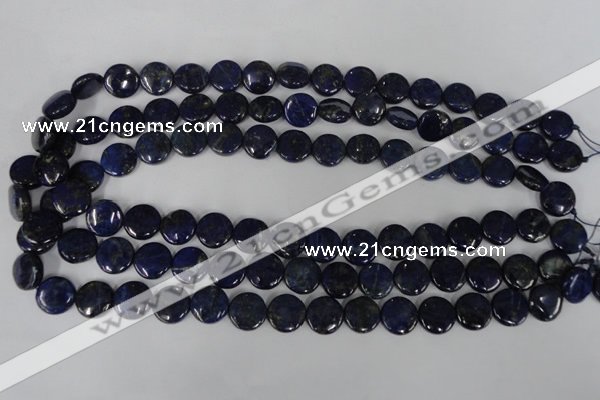 CNL452 15.5 inches 12mm flat round natural lapis lazuli beads