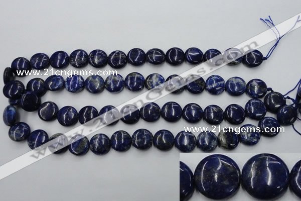 CNL732 15.5 inches 14mm flat round natural lapis lazuli gemstone beads