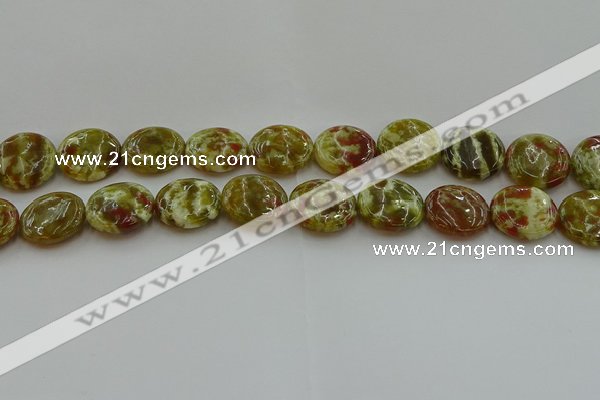 CNS626 15.5 inches 20mm flat round green dragon serpentine jasper beads