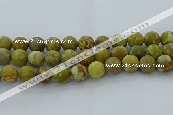 CNS656 15.5 inches 18mm round matte green dragon serpentine jasper beads