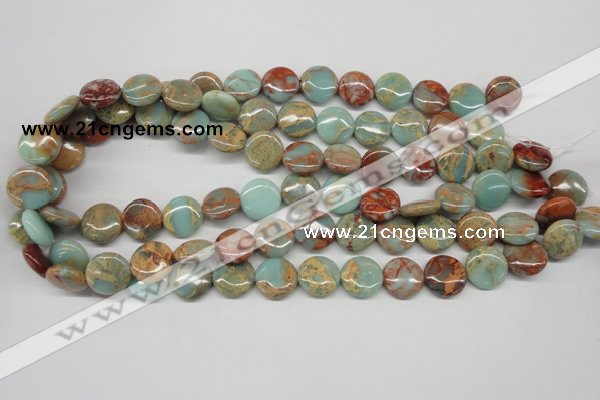 CNS80 15.5 inches 14mm flat round natural serpentine jasper beads