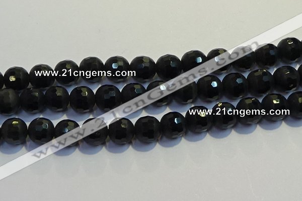COB477 15.5 inches 14mm faceted round matte black obsidian beads