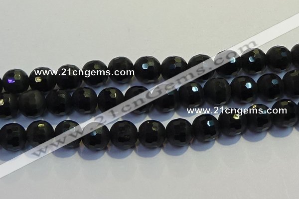 COB478 15.5 inches 16mm faceted round matte black obsidian beads