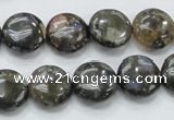 COP270 15.5 inches 14mm flat round natural grey opal gemstone beads