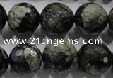 COP466 15.5 inches 16mm faceted round natural grey opal gemstone beads