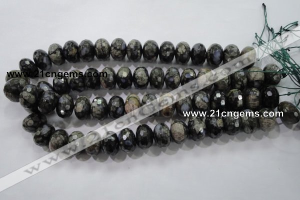 COP478 15.5 inches 13*18mm faceted rondelle natural grey opal beads