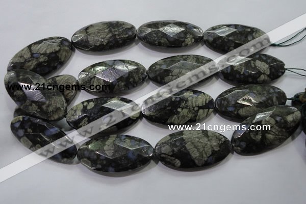 COP488 15.5 inches 25*50mm faceted oval natural grey opal beads
