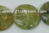 COP559 15.5 inches 30mm flat round natural yellow & green opal beads