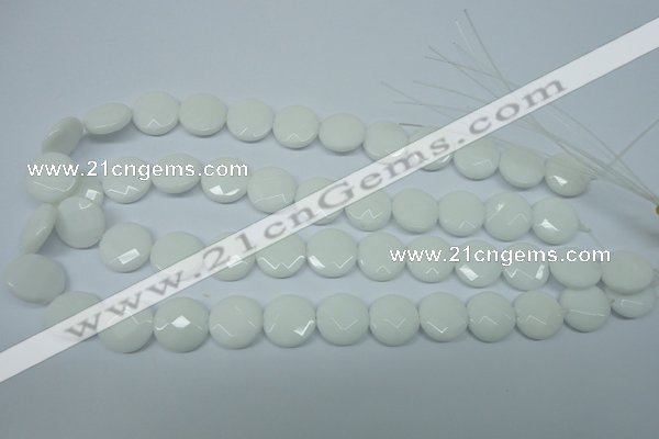 CPB302 15 inches 14mm faceted coin white porcelain beads