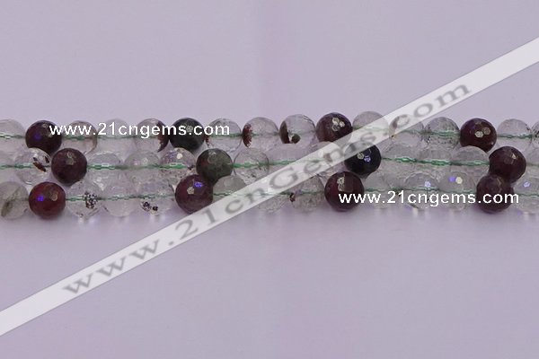 CPC12 15.5 inches 10mm faceted round green phantom quartz beads