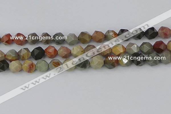 CPJ567 15.5 inches 12mm faceted nuggets polychrome jasper beads