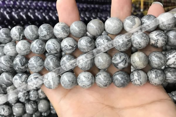 CPJ584 15.5 inches 12mm round grey picture jasper beads wholesale