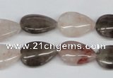 CPQ109 12*18mm flat teardrop natural pink crystal & smoky quartz beads